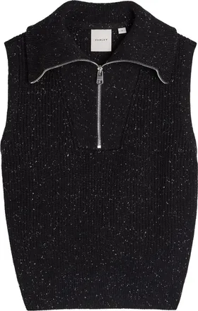 Varley Hally Half-zip Ribbed Cotton-blend Vest - Black - Xxs (UK4 / Xxs)