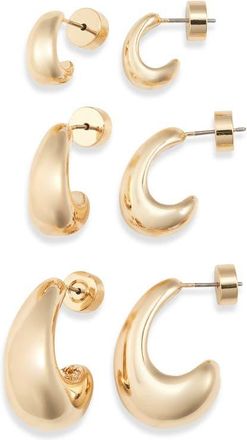 Nordstrom Set of 3 Wide J-Hoop Earrings in Gold at Nordstrom