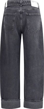 A Gold E Womens Cuffed Taper Wide Jeans Arcane (dk Worn Blk Denim) Cotton