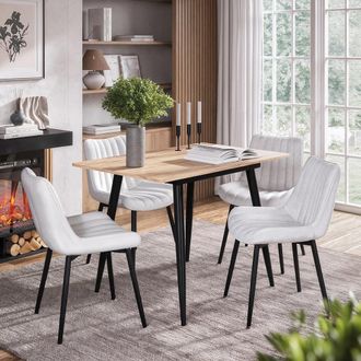 Vicco Conjunto De Mesa De Comedor Beaver, Roble Dorado/negro, 110 X 70 Cm Con 4 Sillas, Beige, Vicco