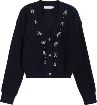 All in Favor Bead Detail Rib Cardigan in Navy at Nordstrom, Size X-Large
