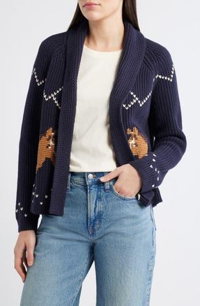 The Great. The Horse Lodge Cotton Blend Cardigan in Navy at Nordstrom, Size 0