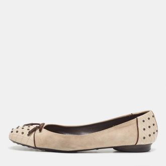 Tod's Tods Two Tone Suede And Studded Leather Bow Ballet Flats