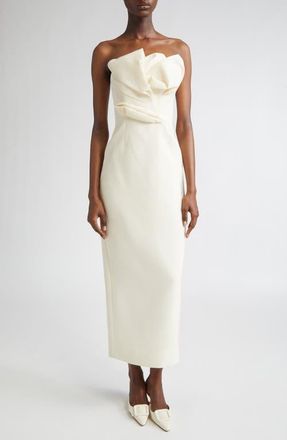 Lela Rose Draped Tulip Textured Satin Sheath Dress in Cream at Nordstrom, Size 12