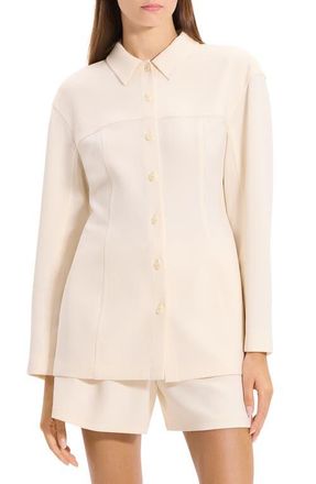 Theory Sculpted Seam Long Sleeve Button-Up Shirt in Rice at Nordstrom, Size X-Large