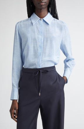 Max Mara Nola Geometric Print Silk Top in Light Blue at Nordstrom, Size 12