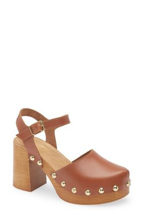 Dolce Vita Clover Ankle Strap Platform Clog in Cognac Leather at Nordstrom, Size 10