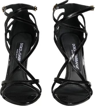 Dolce & Gabbana Womens Patent Calf Leather Cut-Out Heel Sandal Black