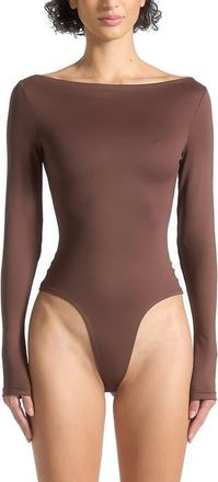 Mani&egrave;re De Voir Eva Boat Neck Bodysuit in Brown at Nordstrom, Size 12
