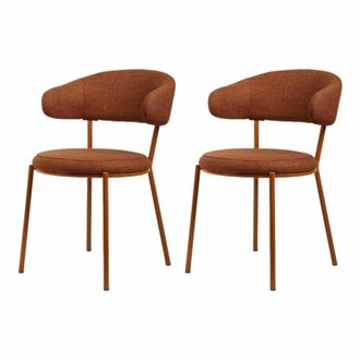 Mobili Rebecca Conjunto de 2 sillas de comedor naranja oscuro acolchadas en tela