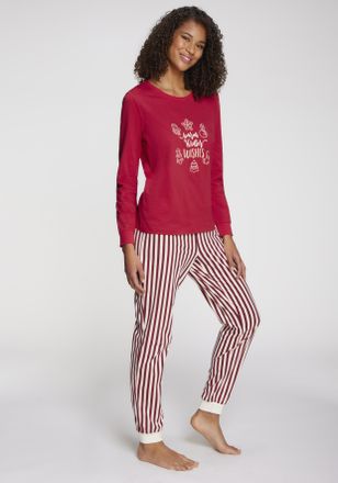 Lascana Pyjama LASCANA, Damen, Gr. 44/46, blau (rot, wei&szlig;, gestreift), Single Jersey, Obermaterial: 100% Baumwolle, gestreift, bequem lang, Rundhals, B&uuml;ndchen