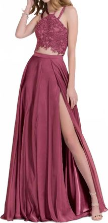 Alyce Paris Two Piece Double Halter Straps Crisscross Prom Dress In Black Cherry