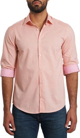 Jared Lang Trim Fit Pima Cotton Mélange Button-Up Shirt in Coral at Nordstrom Rack, Size Xx-Large