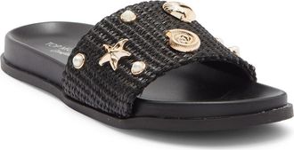 Top Moda Daneia Raffia Slide Sandal in Black Raffia at Nordstrom Rack, Size 5.5