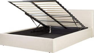 Beliani Letto Imbottito Eu Doppia Misura 140 X 200 Cm Letto Telaio Testiera Lift Up Storage Beige Orbey