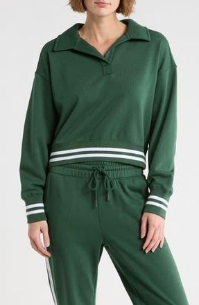 90 Degree by Reflex Johnny Collar French Terry Sweatshirt in Regal Pine-White at Nordstrom Rack, Size X-Large