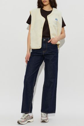 American Vintage Fleece Vest With Logo Patch, Womens, Cream