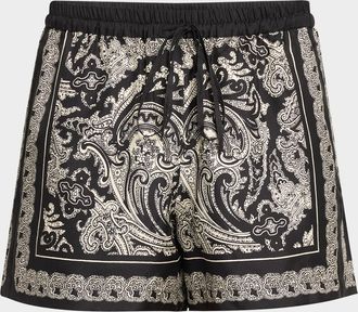 Nili Lotan Frances Paisley Drawstring Silk Shorts