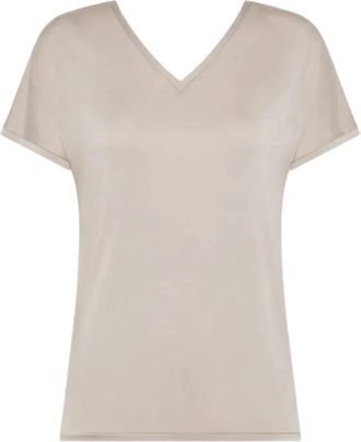 Roberto Ricci Design Cupro V-Neck Shirty - Dames - T-shirts - Beige - 2XS - Tops