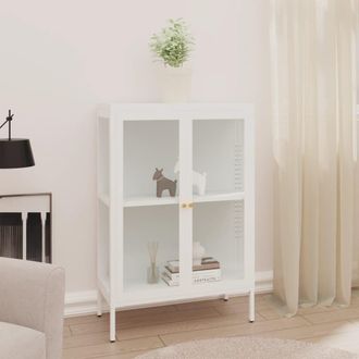Berkfield Home Sideboard White 75x35x105 cm Steel & Glass | Size: 75 x 35 x 105 cm