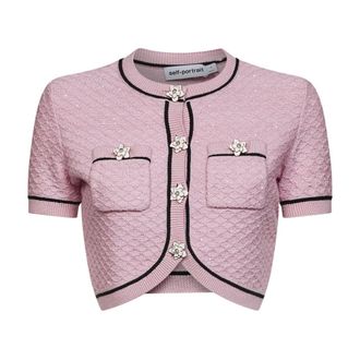 Self Portrait Cardigans, female, Pink, Size: XS Sequin-Embellished Cropped Cardigan
