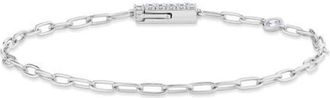 Crislu Layer Up Paperclip Chain Bracelet in Pure Platinum /Clear Stone at Nordstrom, Size 6.5