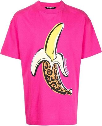 Palm Angels Banana T-Shirt Fuchsia Yellow PMAA001F22JER0063218