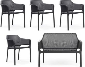 Nardi Net Bank + 4x Net Armlehnstuhl, anthrazit