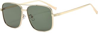 Generic Square Mens Large Frame Sunglasses Outdoor Vacation Womens Metal Sun Glasses(Green)