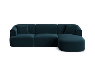 Cosmopolitan Design Sof&aacute; esquinero derecho modular 4 plazas de terciopelo petr&oacute;leo oscuro