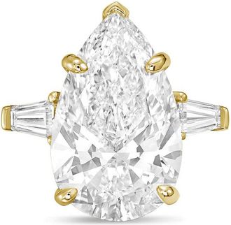 Diana M. Jewels 14kt yellow gold 2ct lab grown pear diamond ring with baguettes on the sides