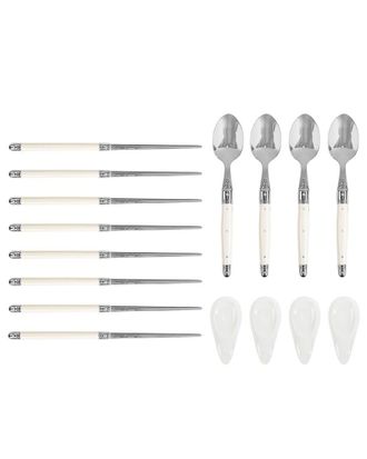 French Home Set Of 4 Pairs Chopsticks, Spoons & Ceramic Rests