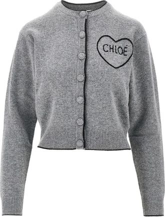 Chlo&eacute; Cardigan in lana e cashmere con logo ricamato - - Knitwear - Donna - Grigio - L