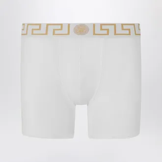 Versace White Fitted Boxers With Greca Waistband