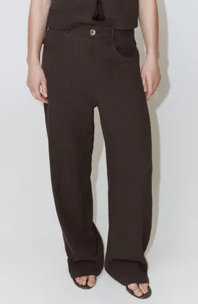 Mango Crinkled Cotton Balloon Pants in Chocolate at Nordstrom, Size X-Large