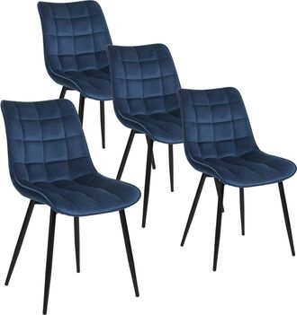Woltu Juego De 4 Sillas De Comedor, Silla De Cocina, Asiento Acolchado De Terciopelo Grueso, Patas De Metal, Color Azul - Woltu
