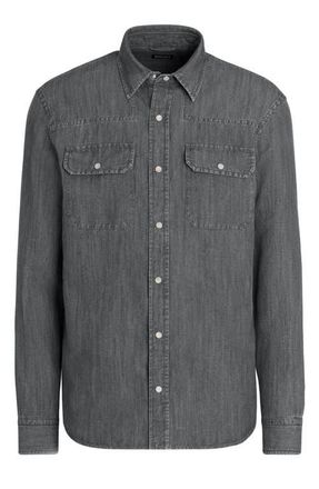 Ermenegildo Zegna Cotton & Linen Chambray Snap-Up Shirt in Grey at Nordstrom, Size Medium