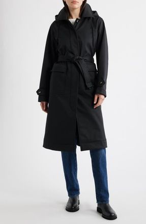 Bernardo Belted Hooded Raincoat in Black at Nordstrom, Size Xx-Large