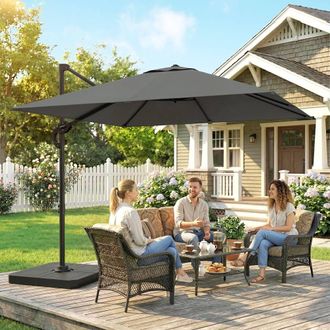 OUTSUNNY 2.4 x 2.4 m Cantilever Parasol w/ Umbrella Weights in Dark Grey