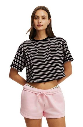 Cotton On Womens Active Cropped Graphic Active Tee in Black Stripe at Nordstrom, Size Medium