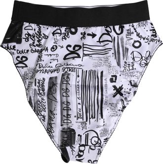 Dolce & Gabbana Womens Black White Graphic Logo High Brief Underwear And Nylon Elastane Polyester Clothing