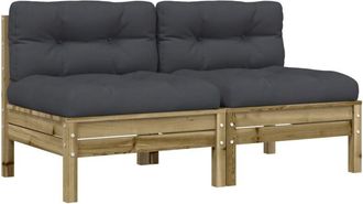 vidaXL Sof&aacute;s De Jard&iacute;n Sin Reposabrazos Con Cojines 2 Uds Madera Pino Vidaxl