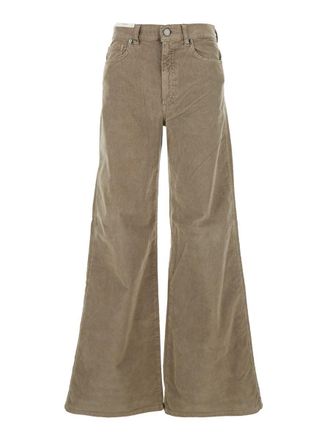Pantaloni Torino Cindy Beige Pants With Logo Patch On The Rear And Wide Leg In Corduroy Woman