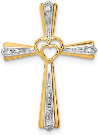 Diamond2Deal 14k Yellow Gold and White Rhodium Diamond Cross Pendant
