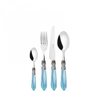 Bugatti Aladdin Ghiera Argento Anticato, Posate Set 24 Pz, Scatola Gallery, Casa Bugatti - Colore: Azzurro - Ghiera: Argento