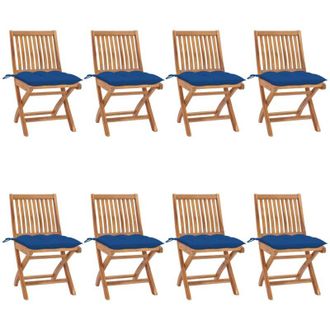 vidaXL Sillas De Jard&iacute;n Plegables 8 Uds Madera Maciza Teca Con Cojines Vidaxl