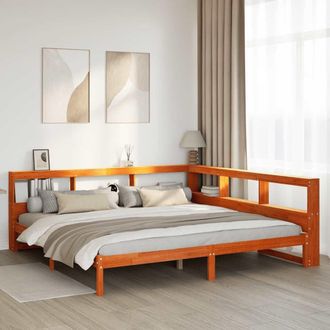 Berkfield Home Bookcase Bed without Mattress Wax Brown 200x200 cm Solid Wood Pine