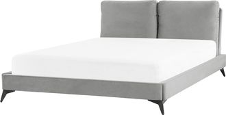 Beliani Cama Con Somier De Terciopelo Gris Negro 160 X 200 Cm Base De Listones Melle