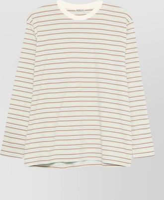 Auralee cotton striped crew neck long sleeve shirt