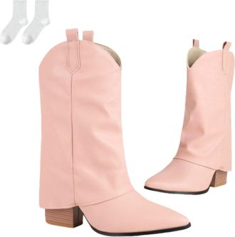 Generic Womens Ankle Boots with A 7.5 Cm Block Heel, Slip-On Boots in A Western Style, Elegant Pointed-Toe Booties, Comfortable Ankle Boots for Everyday Wear,